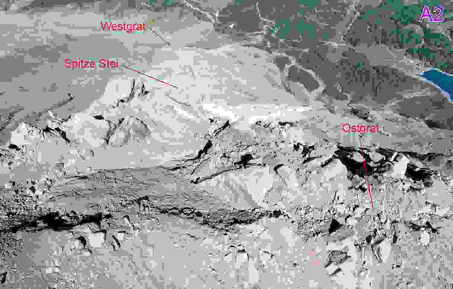 Drohnenaufnahme Rutschung südöstlich des Spitze Stei