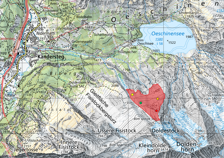 Betroffene Bergflanke am Oeschinensee.
