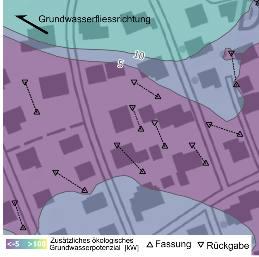 Darstellung des zusätzlichen ökologischen Grundwasserpotenzials.