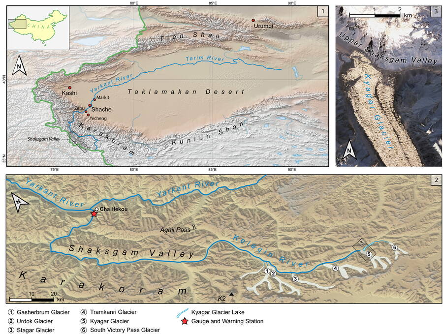 Yarkant River, China Lageplan zum Gletschersee «Kyagar»
