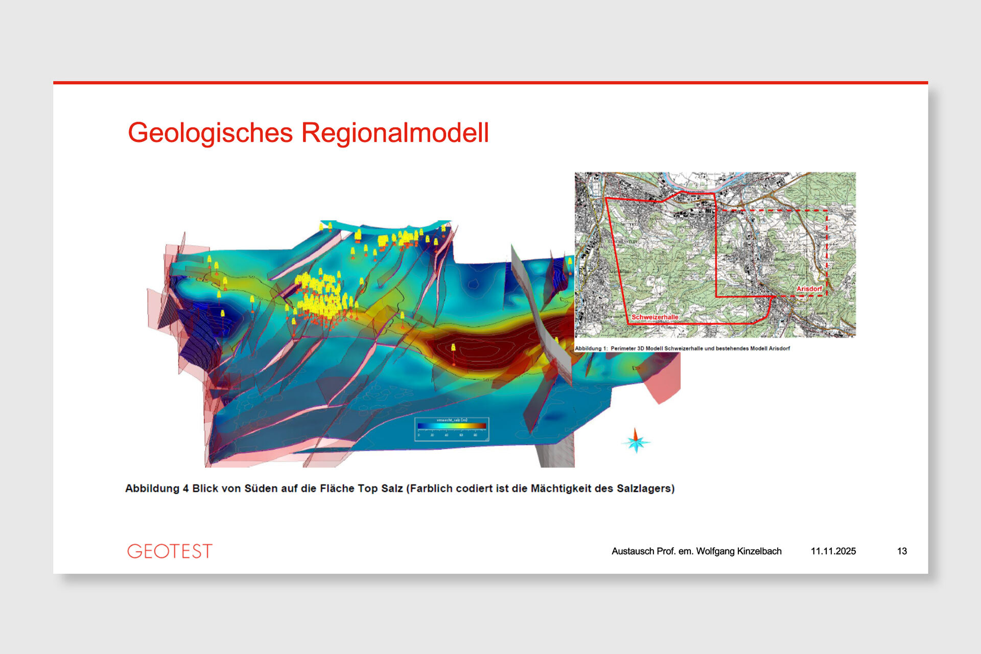 Modèle géologique 3D illustrant l’épaisseur du gisement de sel. Modèle géologique 3D illustrant l’épaisseur du gisement de sel.
