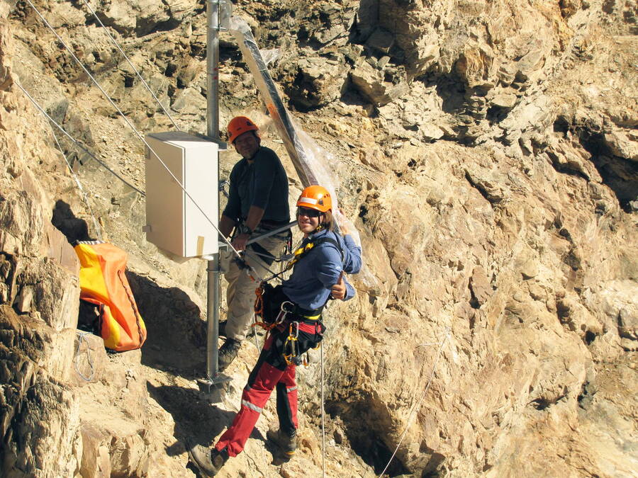 Yarkant River, China  Installation der Beobachtungsstation.