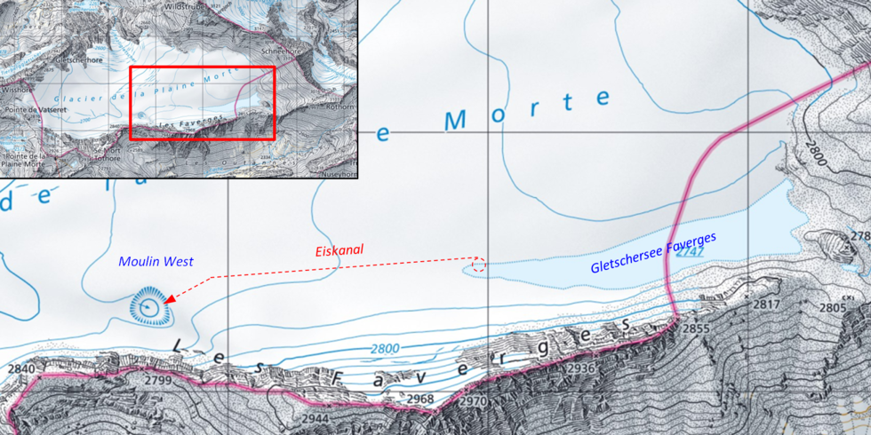 Gletschersee Plaine Morte Entwässerung durch Eiskanal funktioniert