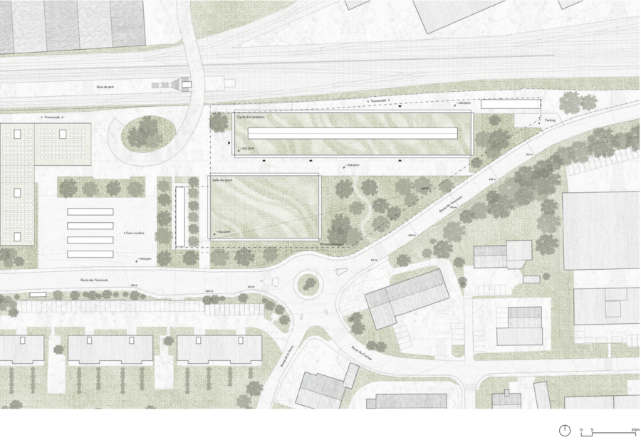 The plan drawn up by the architects at Atelier MARCH SA shows the location of the planned buildings directly between the road and the railway line. The plan drawn up by the architects at Atelier MARCH SA shows the location of the planned buildings directly between the road and the railway line.