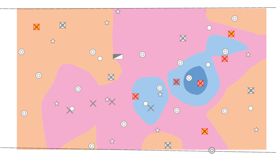 Karte der Schadstoffkonzentration im Untergrund. Karte der Schadstoffkonzentration im Untergrund.