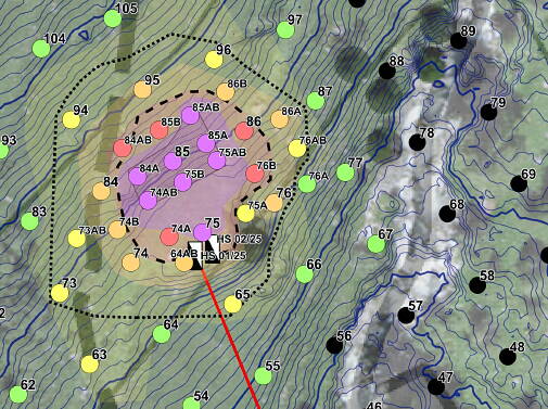 Auf dem Belastungs- und Aushubplan (GIS-Auswertung) ist die jeweilige Materialkategorie der gemessenen Proben ersichtlich. Die höchsten Belastungen liegen im Einschussbereich der Kugeln, direkt hinter den Scheiben. Auf dem Belastungs- und Aushubplan (GIS-Auswertung) ist die jeweilige Materialkategorie der gemessenen Proben ersichtlich. Die höchsten Belastungen liegen im Einschussbereich der Kugeln, direkt hinter den Scheiben.