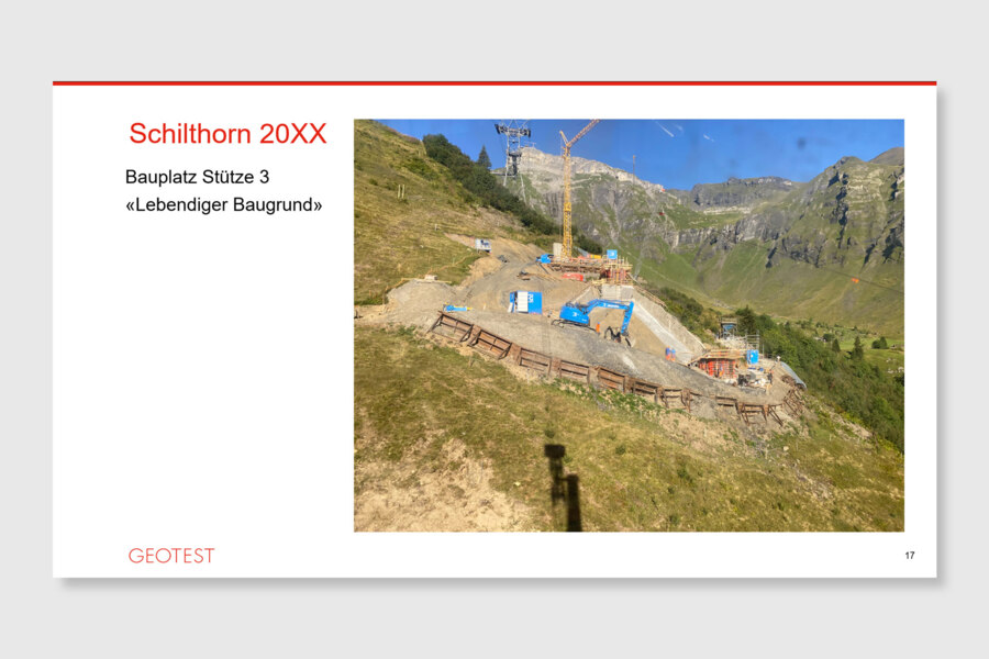 À l’exemple d’un projet réalisé pour les remontées mécaniques du Schilthorn, Kaspar Graf a montré comment les risques liés à un « terrain vivant » peuvent être minimisés. À l’exemple d’un projet réalisé pour les remontées mécaniques du Schilthorn, Kaspar Graf a montré comment les risques liés à un « terrain vivant » peuvent être minimisés.