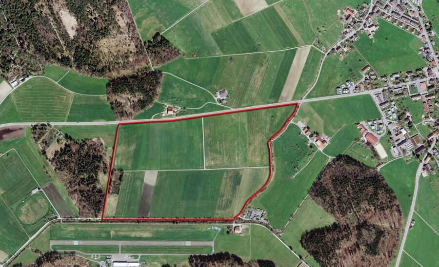 Orthophoto (Swisstopo 2015) indiquant le périmètre du projet.